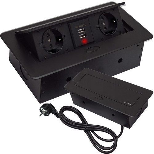 Priza incorporabila, intrare USB, impamantare schuko, universala, 2P/Z, 3300W, negru - imagine 15